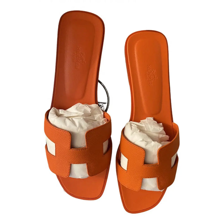 Oran Leather Mules Hermès Orange