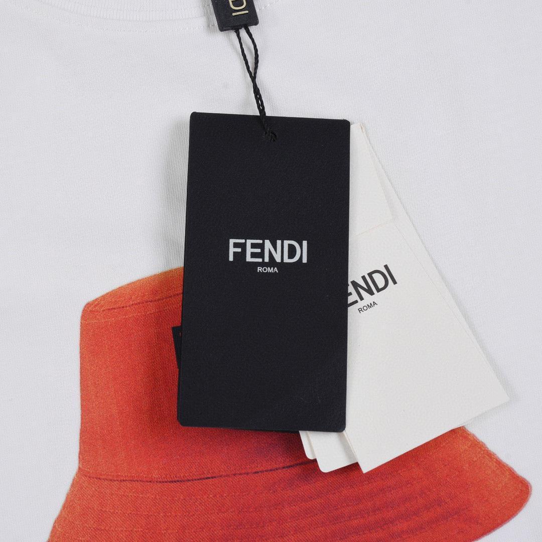 Fendi T-Shirt without Collar 'White-Orange' - SleekGait