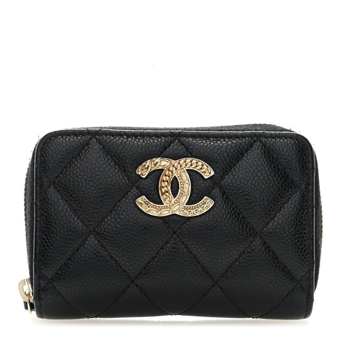 Chanel Caviar Quilted Multi Chain CC Zip Coin Purse Black - SleekGait