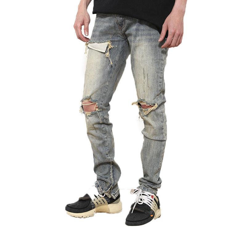 Ripped Washed Elastic Mid-waist Denim Trousers - SleekGait