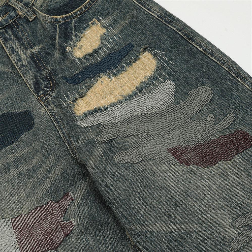 High Street Ripped Cool Patch Do The Old Cowboy Trousers - SleekGait