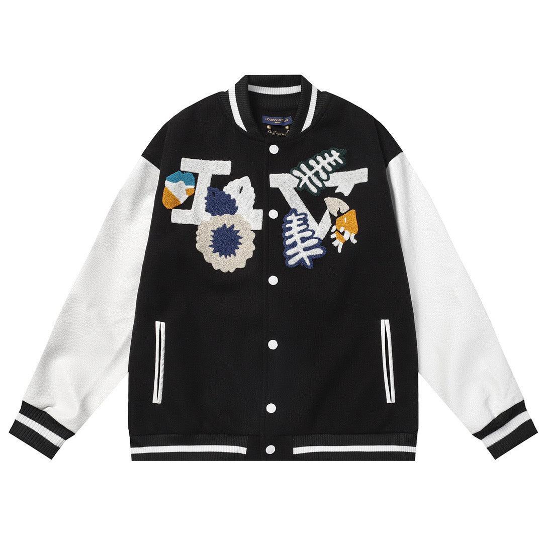 LOUIS VUITTON CROCHET FLOWERS VARSITY JACKET - BLACK - SleekGait