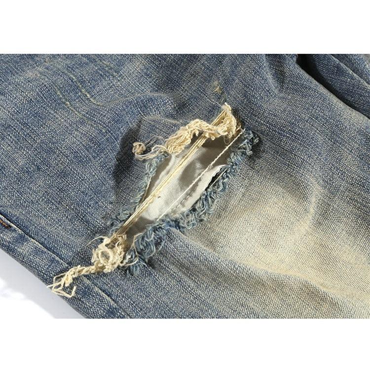 Ripped Washed Elastic Mid-waist Denim Trousers - SleekGait