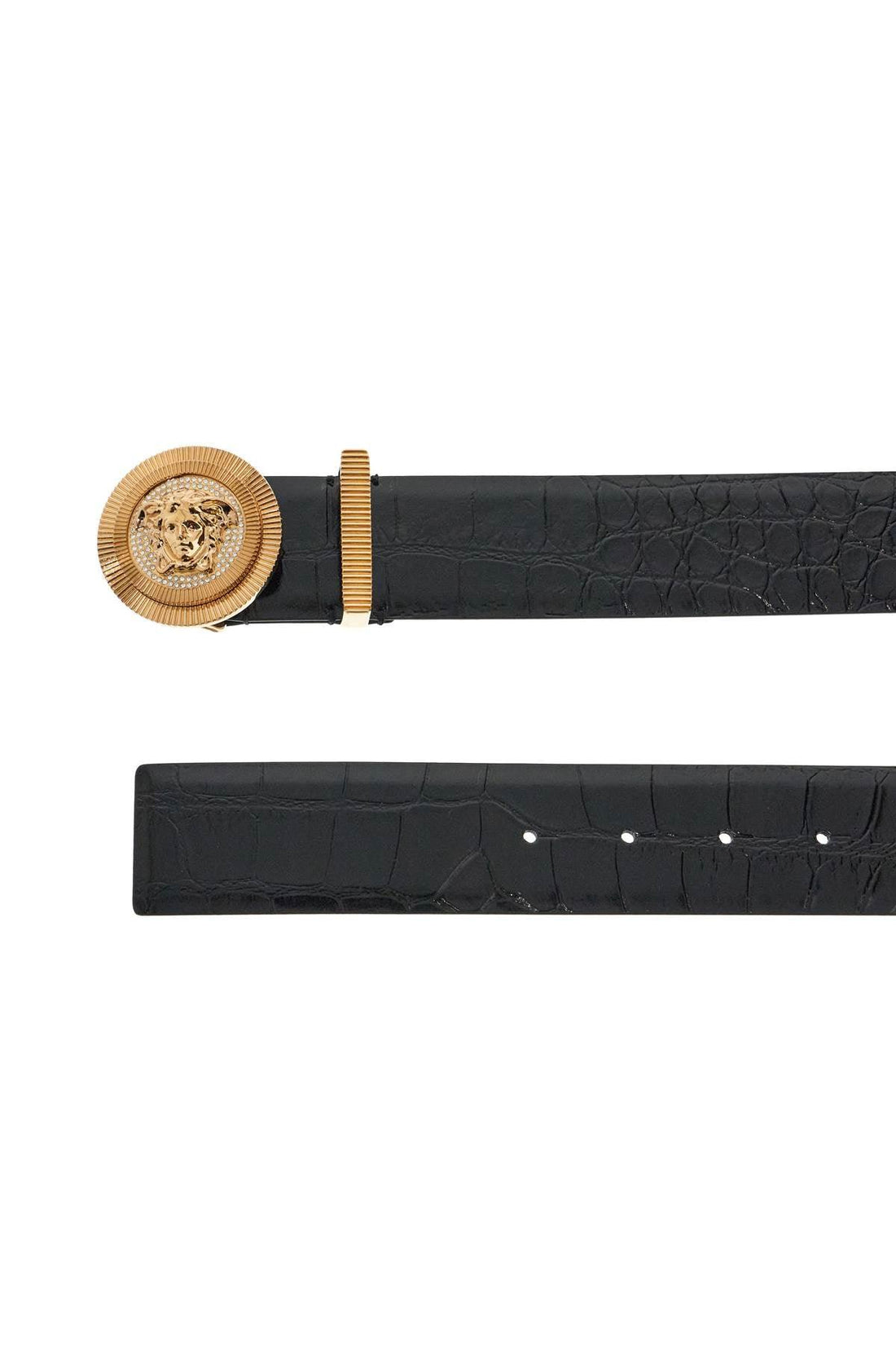 VERSACE Embossed Crocodile Calfskin Belt with Rhinestones - 40mm - SleekGait