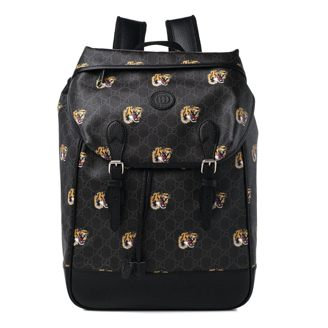 Gucci GG Supreme Monogram Azalea Calfskin Tigers Medium Retro Interlocking G Backpack Black - SleekGait