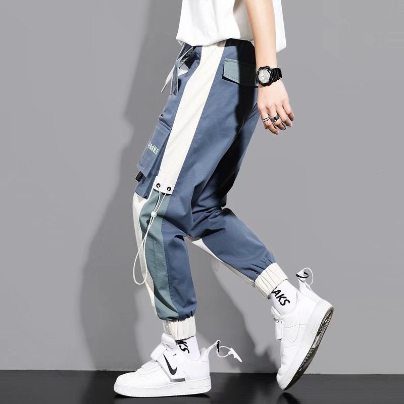 Men's Versatile Ankle-tied Stitching Drawstring Thin Casual Pants