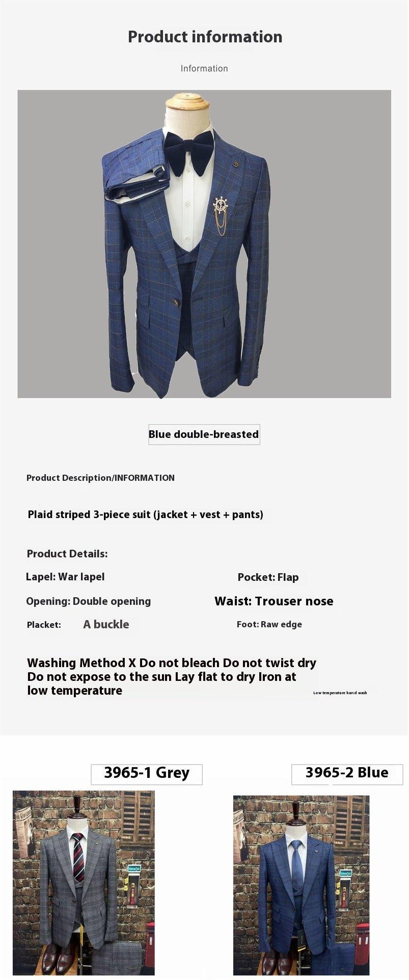 Business Slim-fit Plaid Striped Men's Suit Set - SleekGait