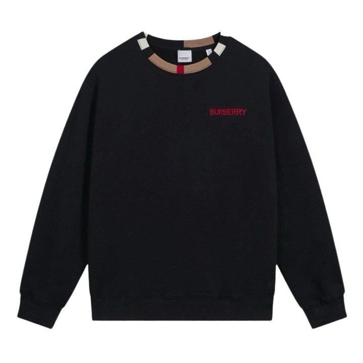 BURBERRY JARRAD BLACK COTTON ICON STRIPE COLLAR RED LOGO SWEATER - SleekGait