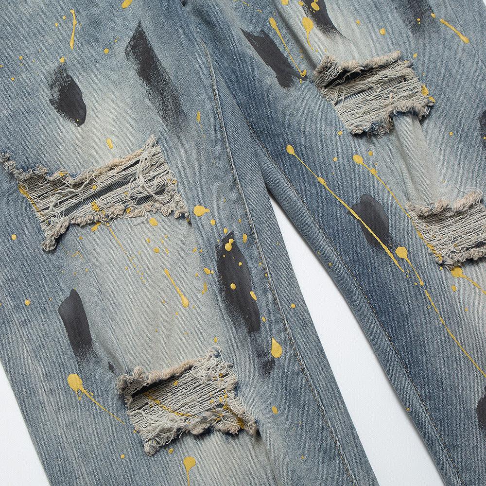 Men's Loose Washed-out Painting Splash-ink Ripped Jeans - SleekGait