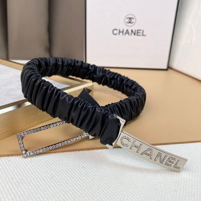 Chanel Logo Buckle Elastic Belt Leather with Metal and Crystals 'Black' - SleekGait