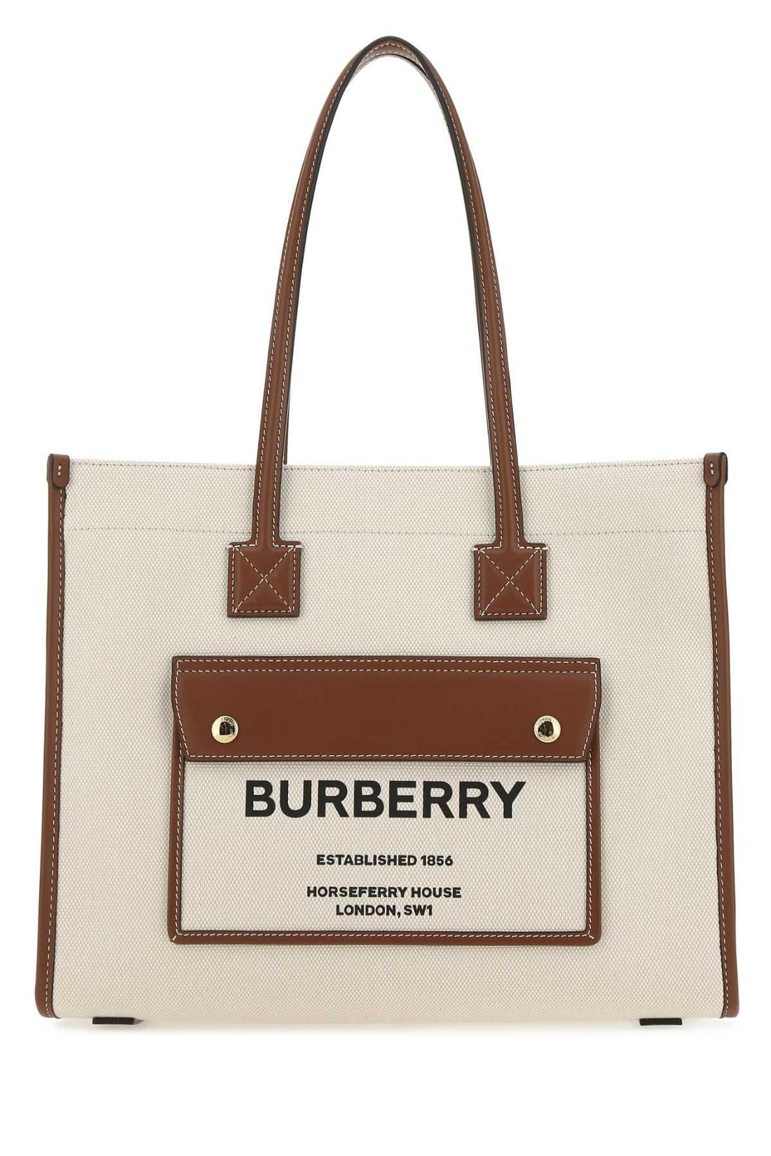 BURBERRY Ivory Canvas Freya Shopping Handbag - 33 cm Width - SleekGait