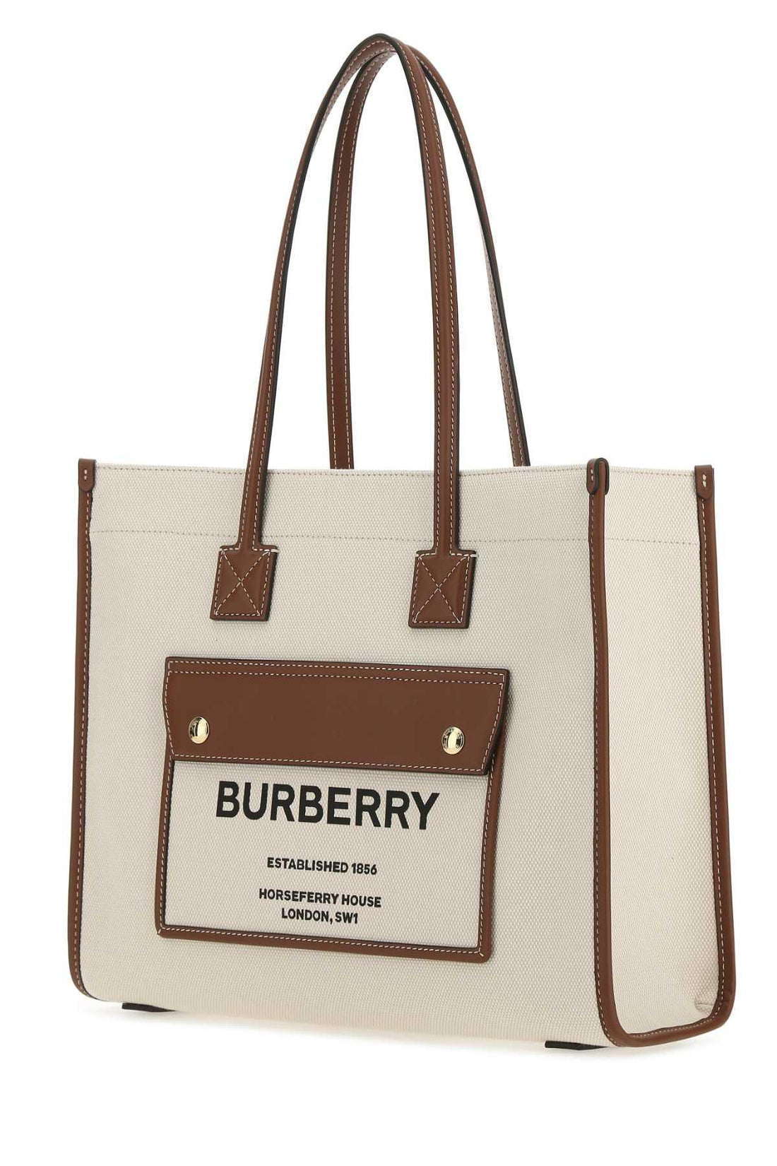 BURBERRY Ivory Canvas Freya Shopping Handbag - 33 cm Width - SleekGait