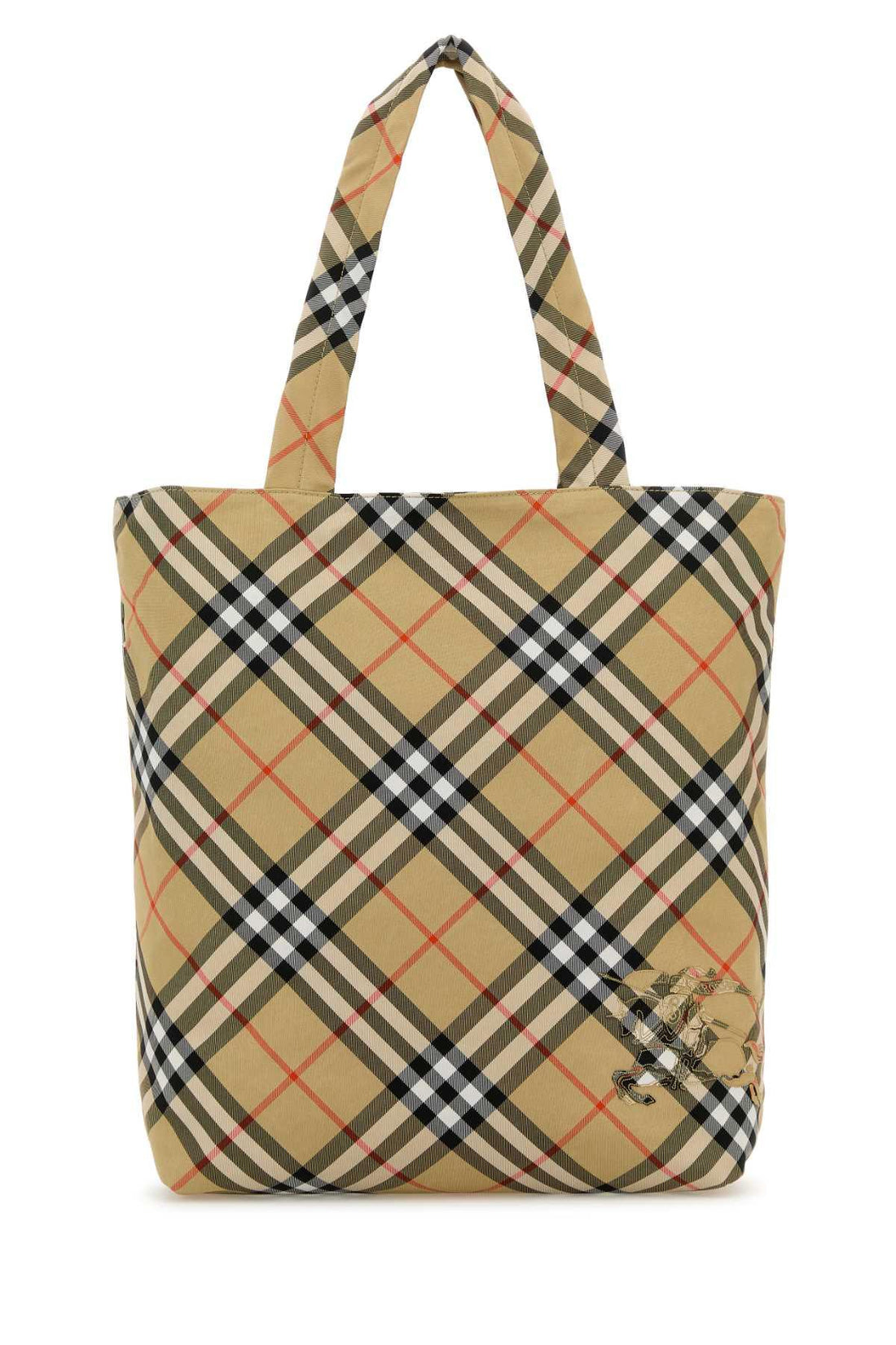 BURBERRY Check Pattern Embroidered Canvas Shopping Handbag - 33cm x 40cm x 13cm - SleekGait