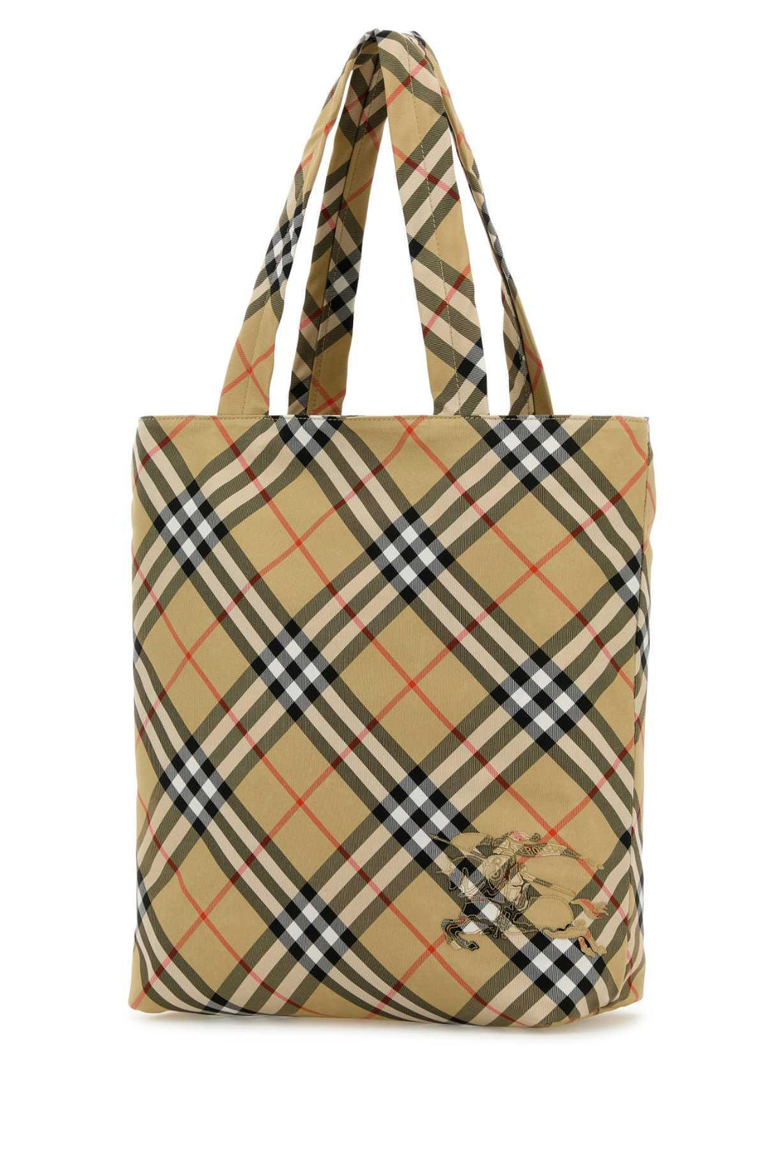 BURBERRY Check Pattern Embroidered Canvas Shopping Handbag - 33cm x 40cm x 13cm - SleekGait