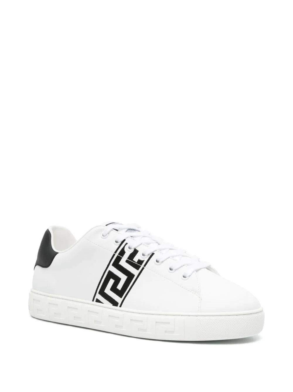 Versace Greca-embroidered leather sneakers - SleekGait