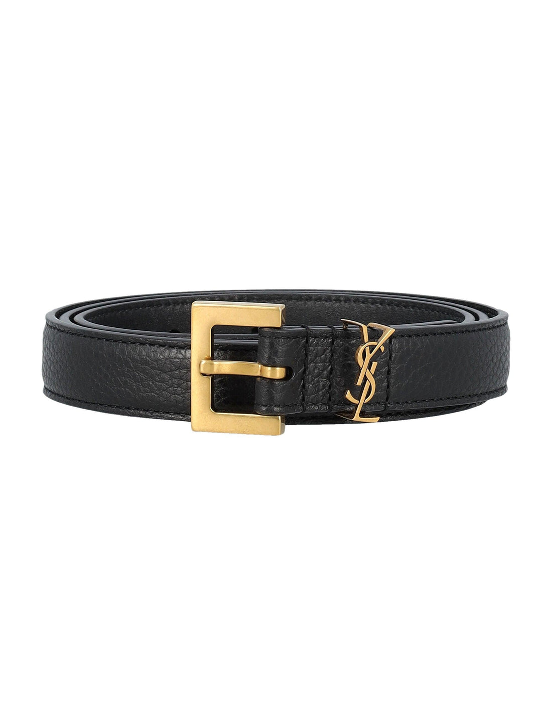 SAINT LAURENT Grained Leather Thin Belt with Square Buckle - SleekGait