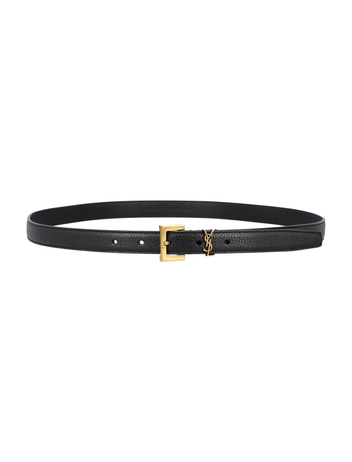 SAINT LAURENT Grained Leather Thin Belt with Square Buckle - SleekGait