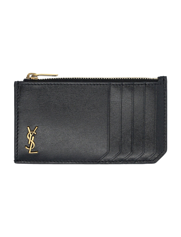 SAINT LAURENT Mini Zip Card Holder with Monogram Accent - SleekGait