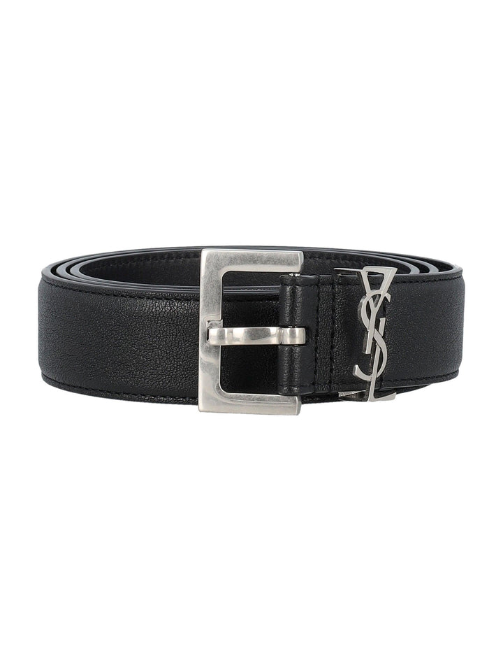 SAINT LAURENT Smooth Leather Cassandre Belt - 3 cm Height - SleekGait