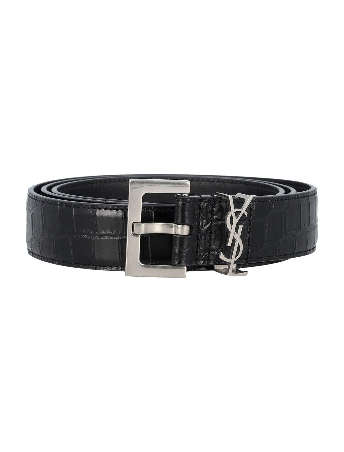 SAINT LAURENT Cassandre Crocodile-Embossed Leather Belt - 3cm Width - SleekGait