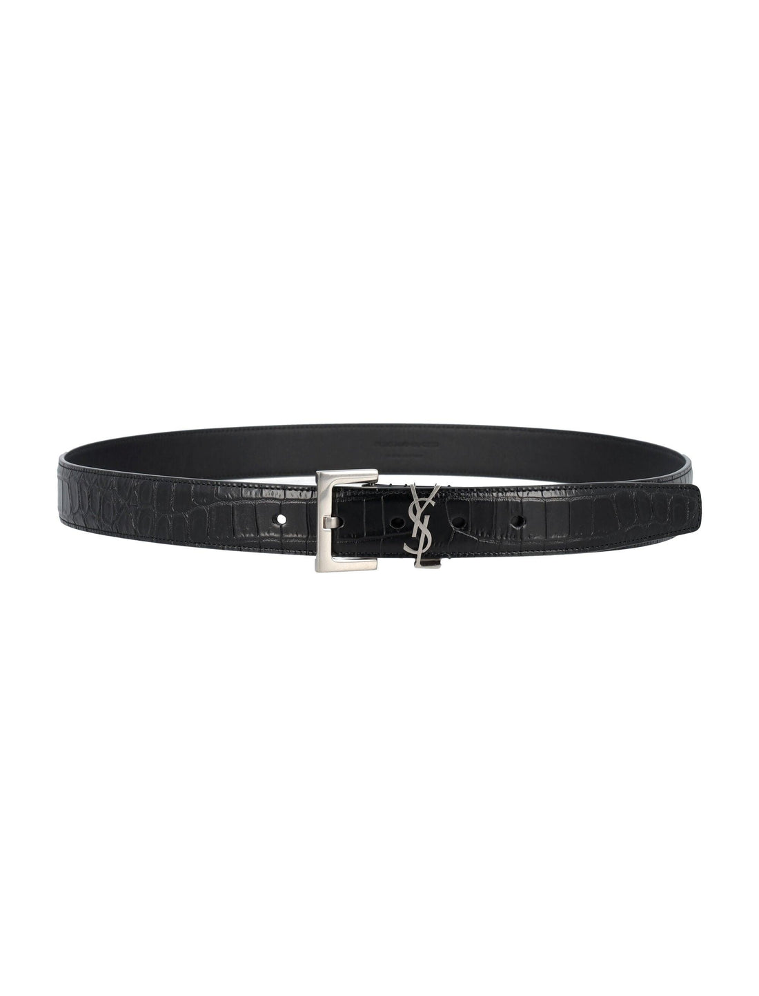 SAINT LAURENT Cassandre Crocodile-Embossed Leather Belt - 3cm Width - SleekGait