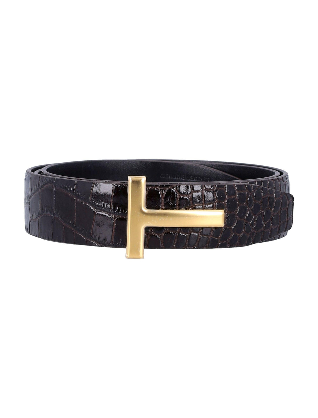 TOM FORD Leather T Belt with Crocodile Motif - 3cm Height - SleekGait