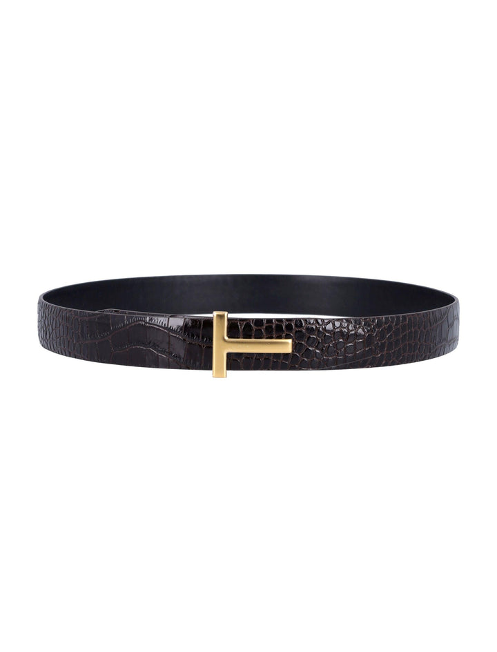 TOM FORD Leather T Belt with Crocodile Motif - 3cm Height - SleekGait