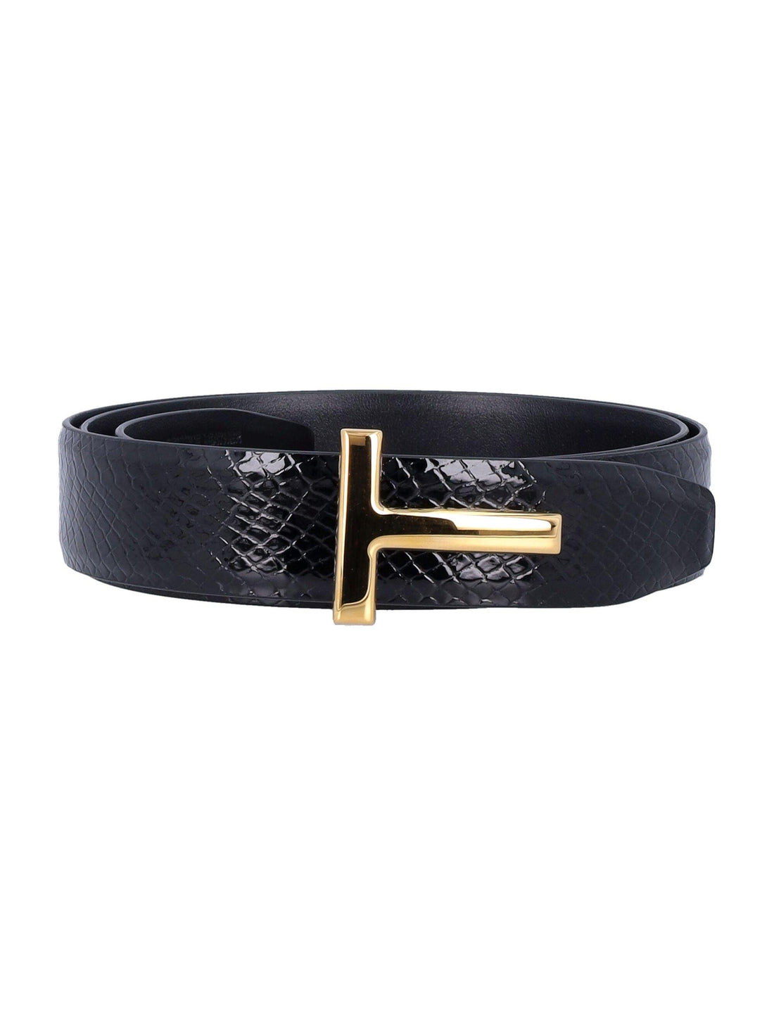 TOM FORD Printed Snake Effect Belt with Gold-Tone Buckle - 3cm Height - SleekGait