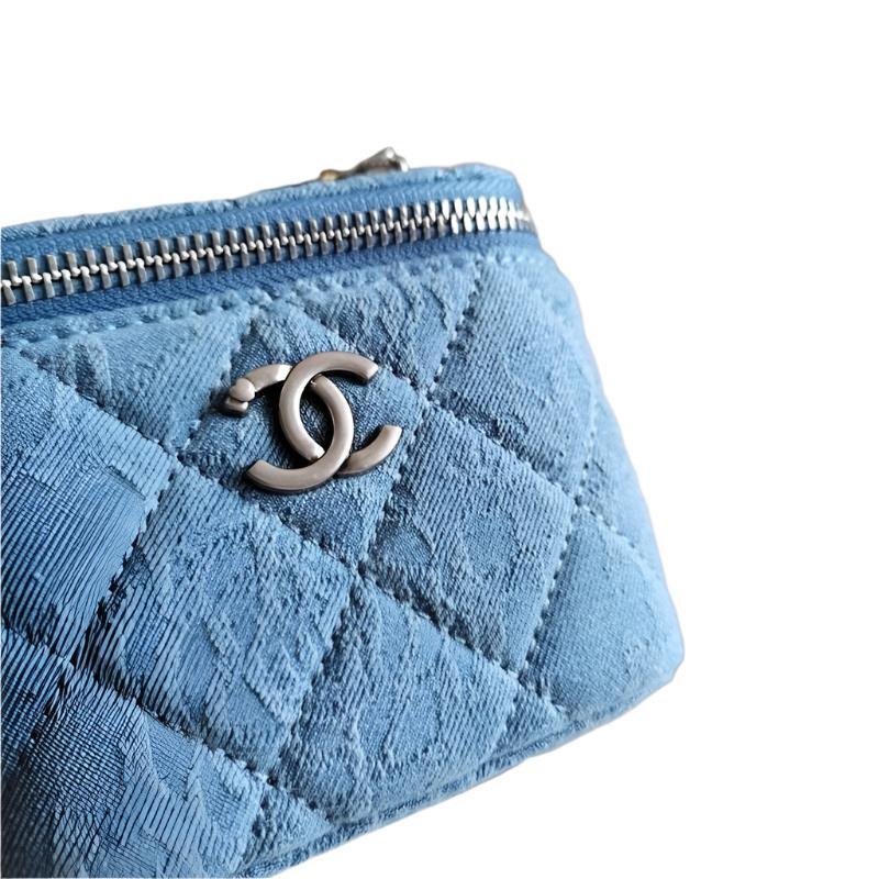 Chanel coco love long vanity case denim Camelia blue SHW