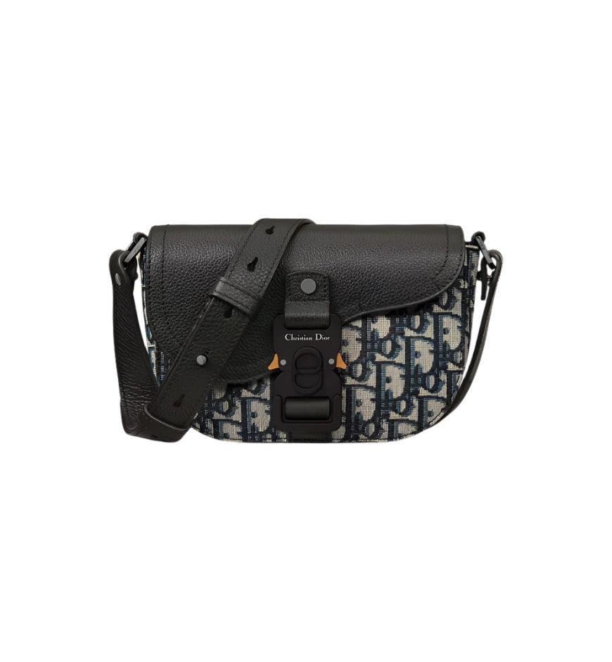 Mini Saddle Messenger Bag with Flap Black Dior Oblique Jacquard and Black Grained Calfskin