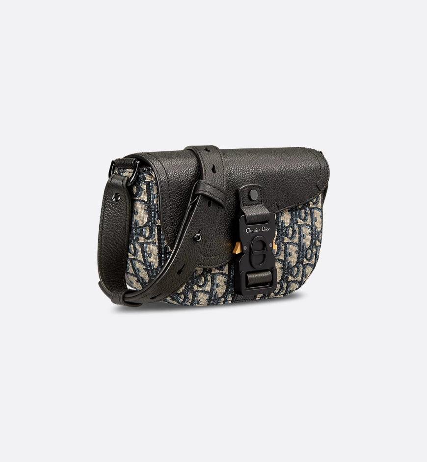 Mini Saddle Messenger Bag with Flap Black Dior Oblique Jacquard and Black Grained Calfskin