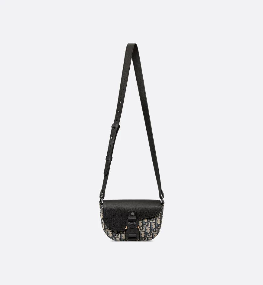 Mini Saddle Messenger Bag with Flap Black Dior Oblique Jacquard and Black Grained Calfskin