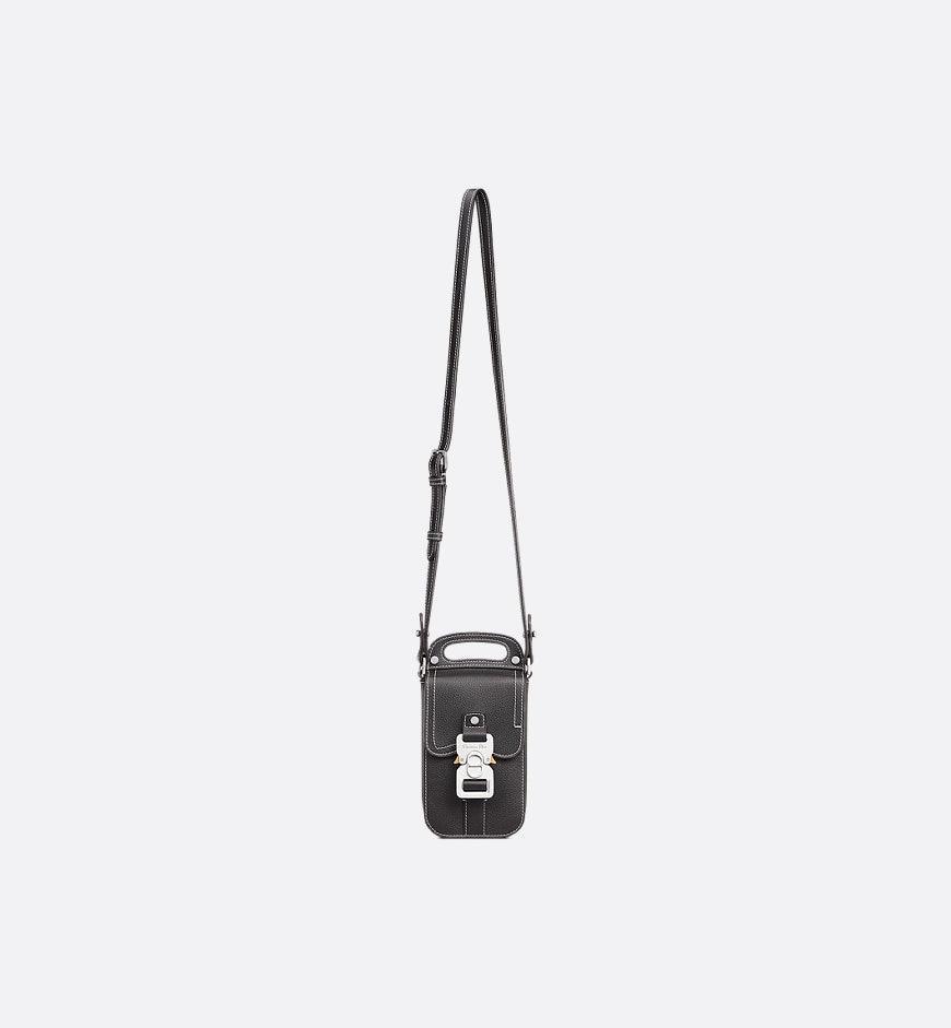 Saddle Vertical Pouch with Strap Black Dior Oblique Jacquard with Black Grained Calfskin - SleekGait