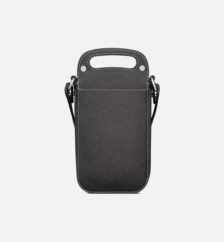 Saddle Vertical Pouch with Strap Black Dior Oblique Jacquard with Black Grained Calfskin - SleekGait