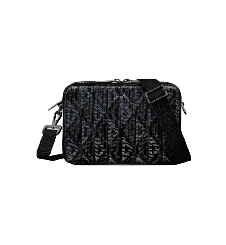 Christian Dior Zipped Pouch with Strap Black Coated Cotton Canvas with CD Diamond Print - SleekGait