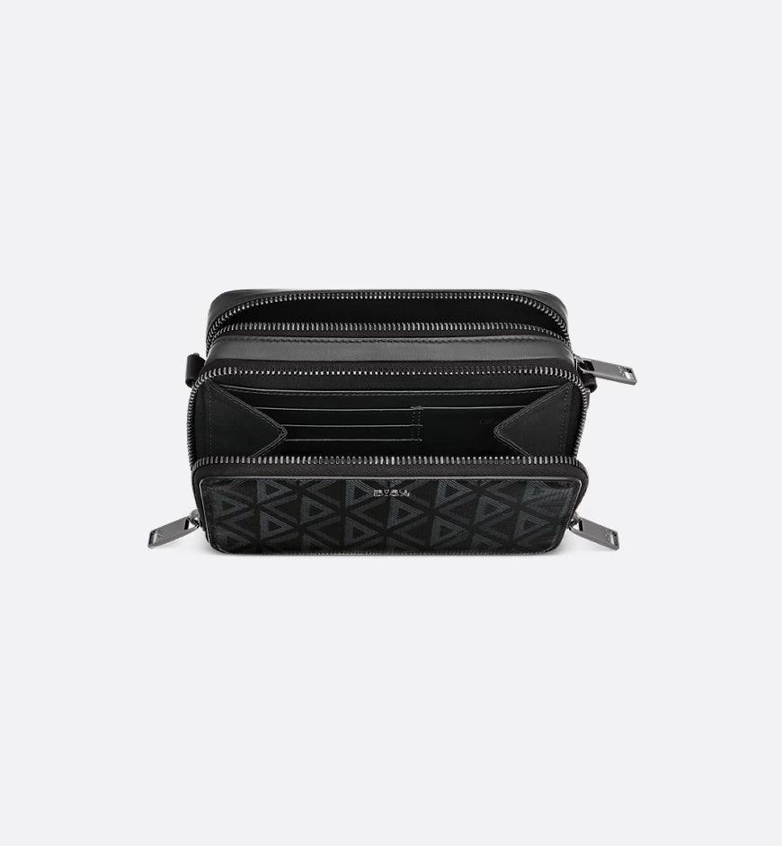 Christian Dior Zipped Pouch with Strap Black Coated Cotton Canvas with CD Diamond Print - SleekGait