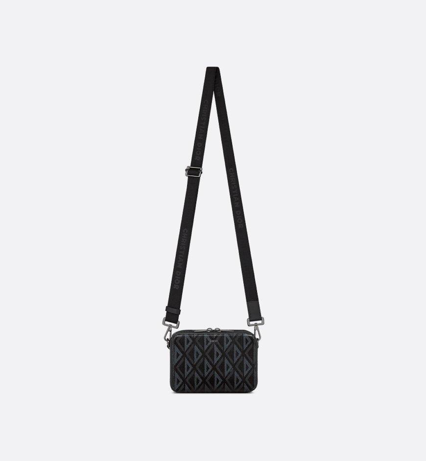 Christian Dior Zipped Pouch with Strap Black Coated Cotton Canvas with CD Diamond Print - SleekGait