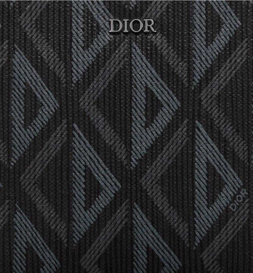 Christian Dior Zipped Pouch with Strap Black Coated Cotton Canvas with CD Diamond Print - SleekGait