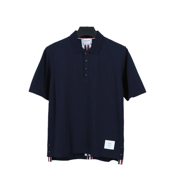 Thom Browne Navy Blue T-Shirt with Collar - SleekGait