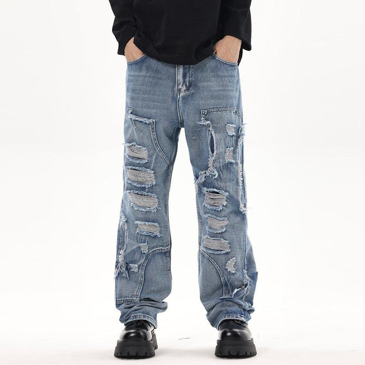 Stitching Hole Loose Denim Trousers Men - SleekGait