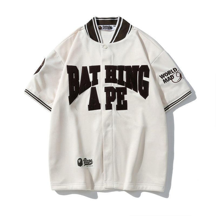 BATHNIG APE Men's BASEBALL JERSEY S/S SHIRT Brown / Ivory / Green - SleekGait