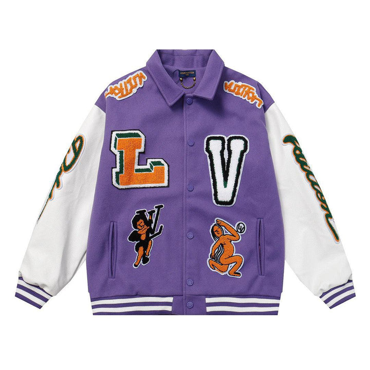 Louis Vuitton Virgil Purple Multi Patch Varsity Runway Jacket