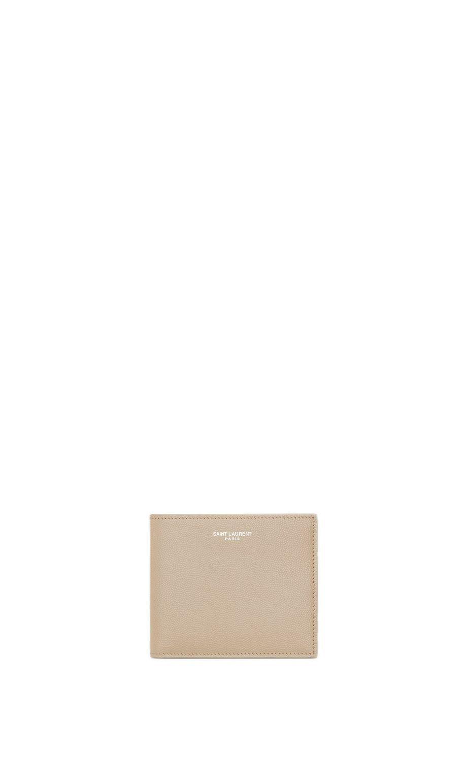 SAINT LAURENT Men's FW23 Logo Print Card Holder in Sea Salt Calf Skin - SleekGait