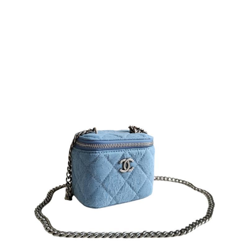 Chanel coco love long vanity case denim Camelia blue SHW