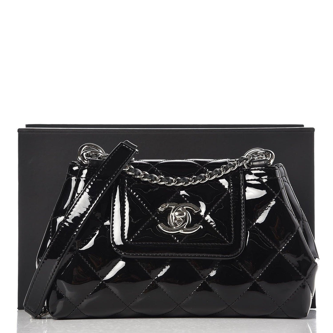 Chanel Patent Quilted Coco Shine Small Accordion Flap Black - SleekGait