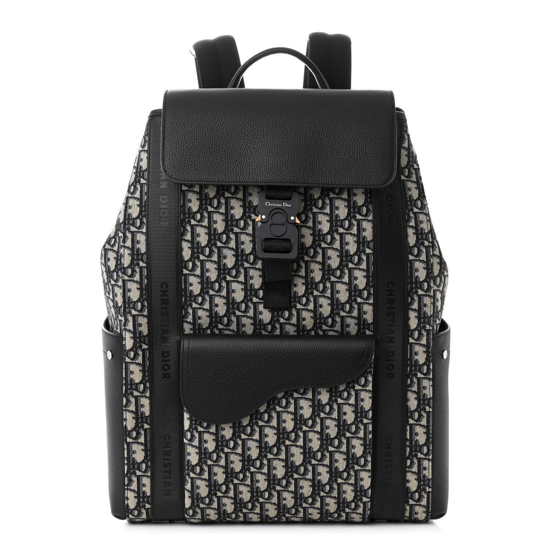 Christian Dior Oblique Jacquard Grained Calfskin Saddle Backpack With Flap - SleekGait