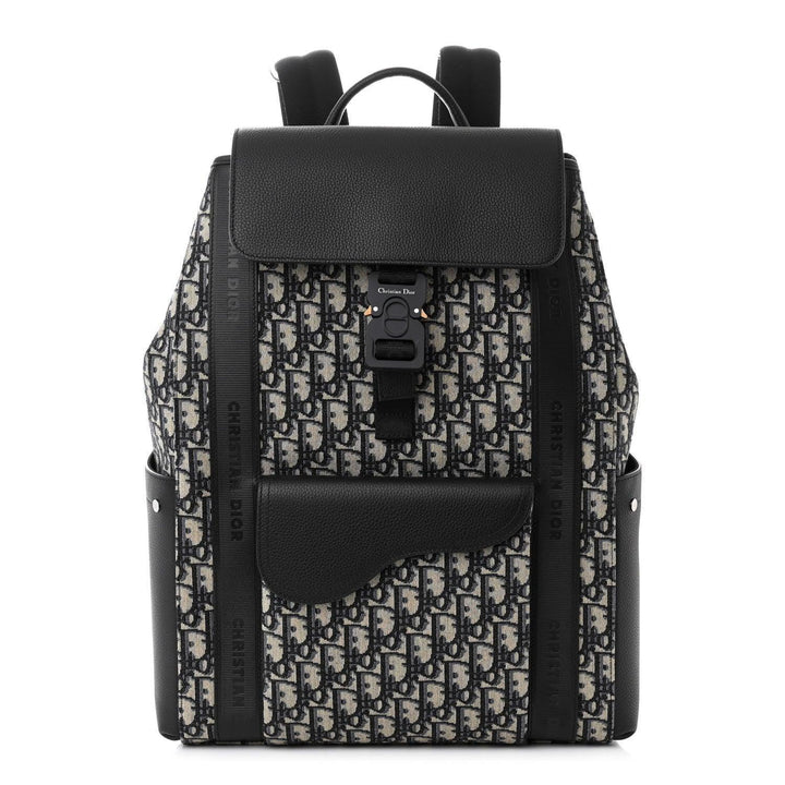 Christian Dior Oblique Jacquard Grained Calfskin Saddle Backpack With Flap - SleekGait