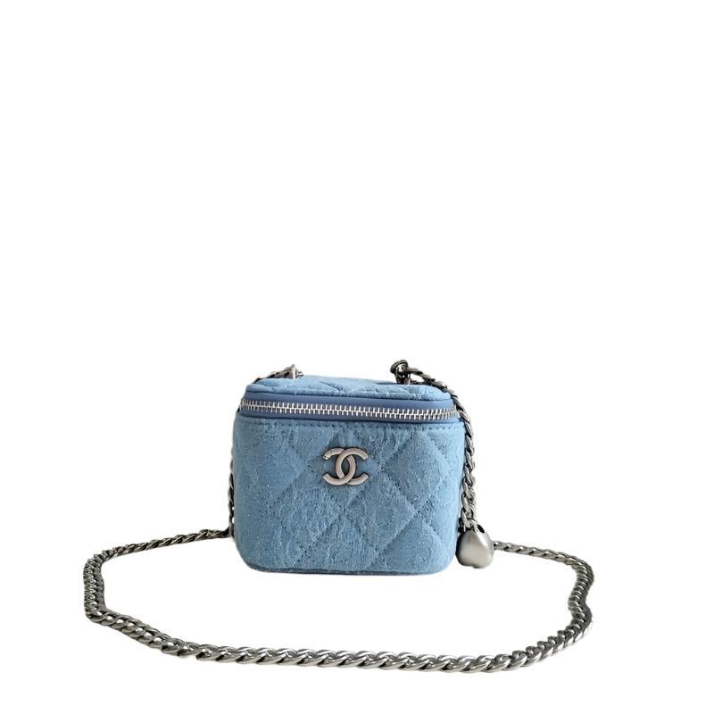 Chanel coco love long vanity case denim Camelia blue SHW