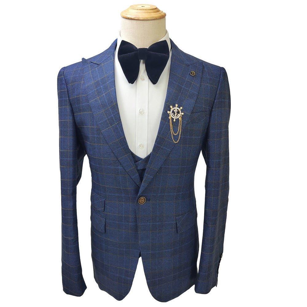 Business Slim-fit Plaid Striped Men's Suit Set - SleekGait