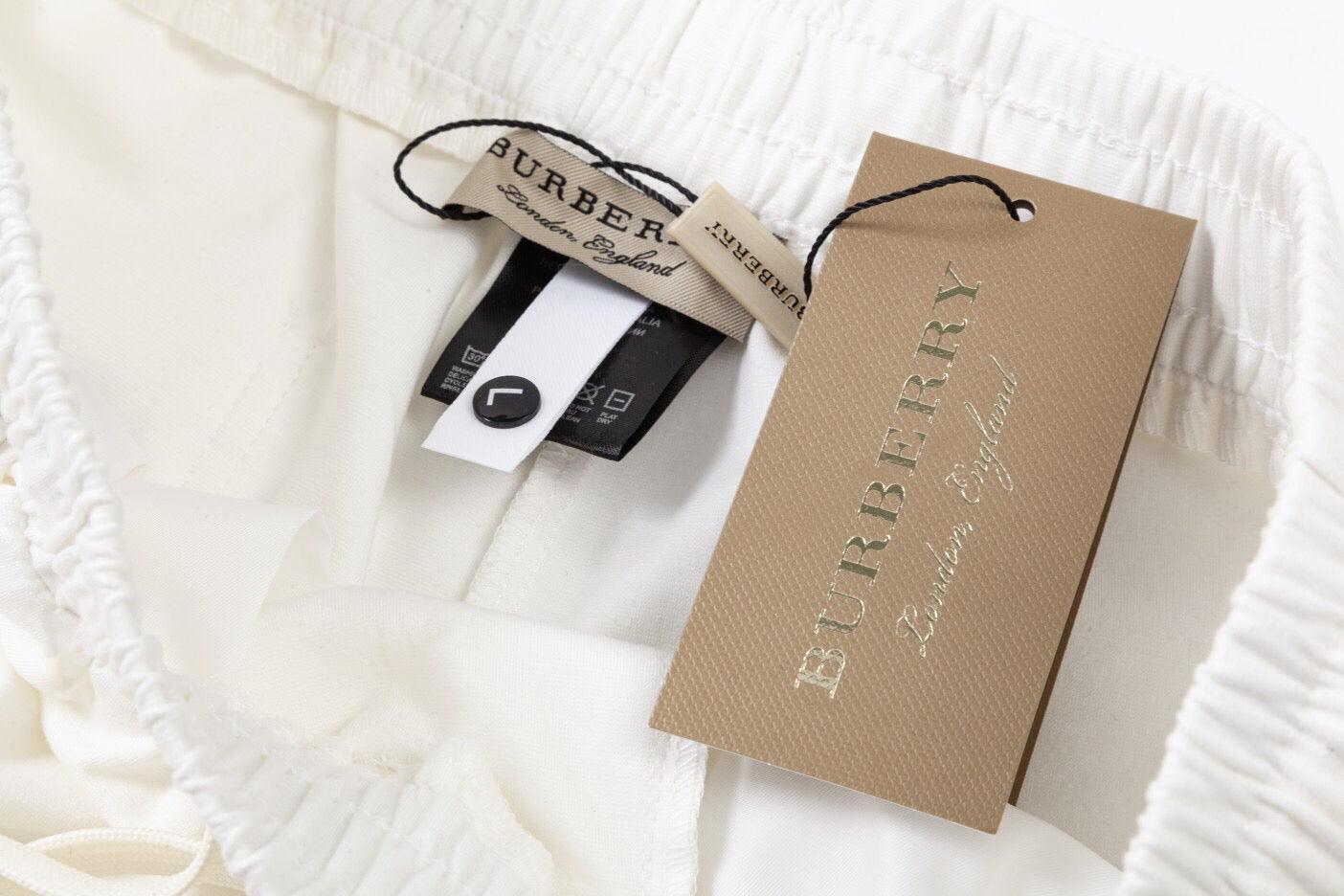 Burberry Men's Striped Cotton Knit Basketball Shorts 'White/Beige' - SleekGait